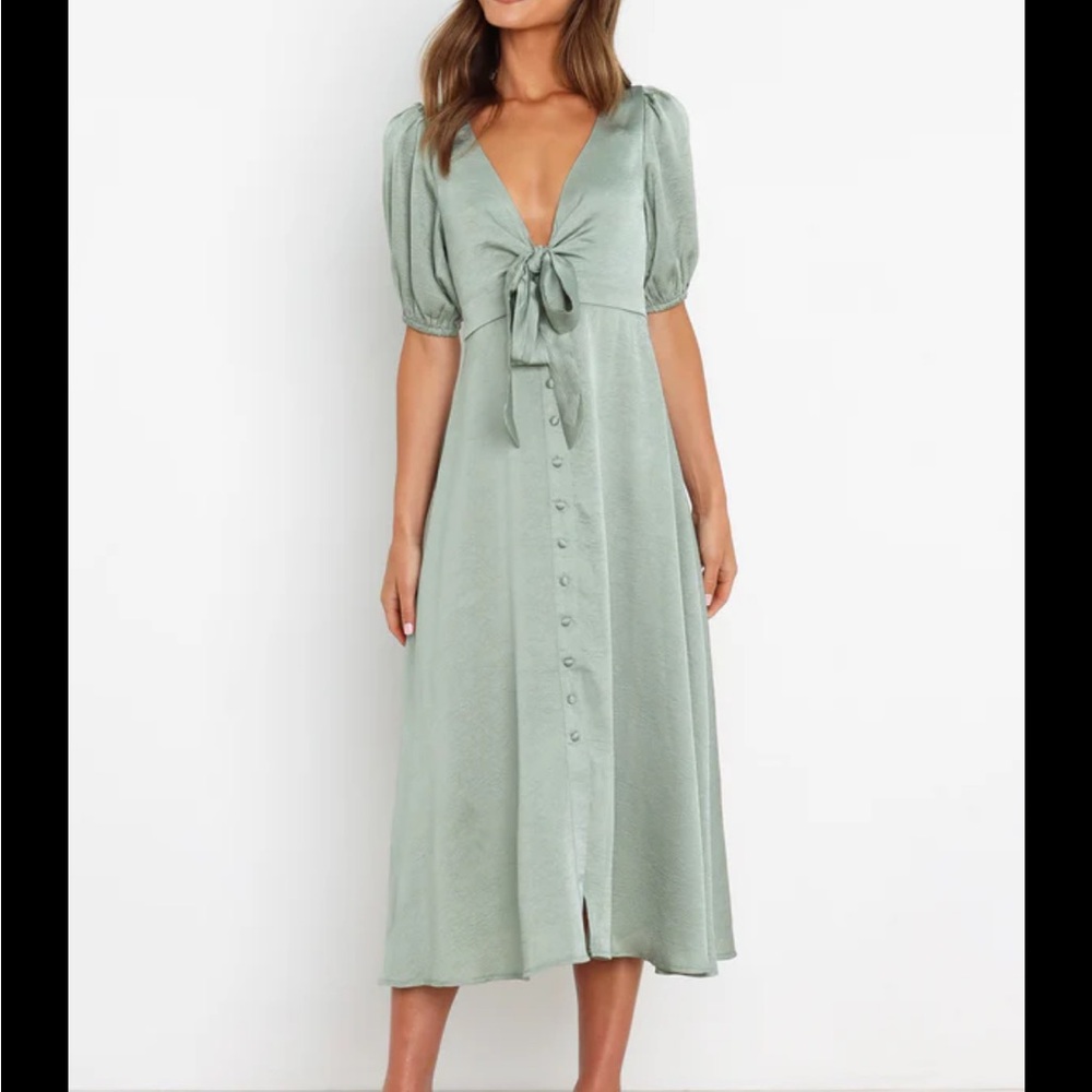 Petal & Pup Sage Tie-Front Midi Dress